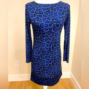 Michael Kors Blue Leopard Print Long Sleeve Dress.  Size small.